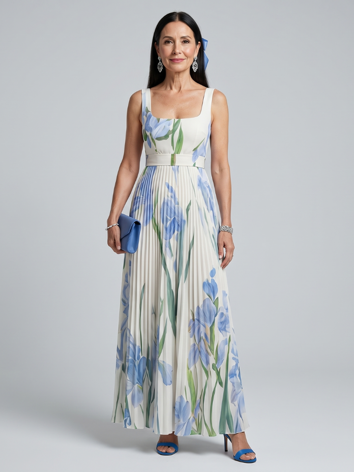 Brigitte | Robe midi sans manches à encolure carrée et imprimé floral