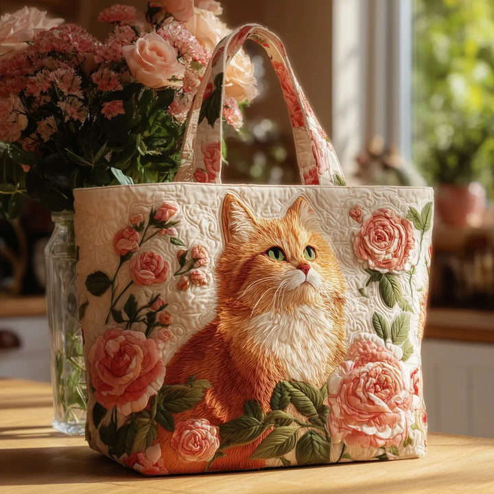 Annie | Cabas Matelassé Roses et Chat Orange