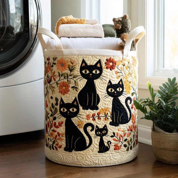 Maryse | Panier à Linge Matelassé Chats parmi les Fleurs