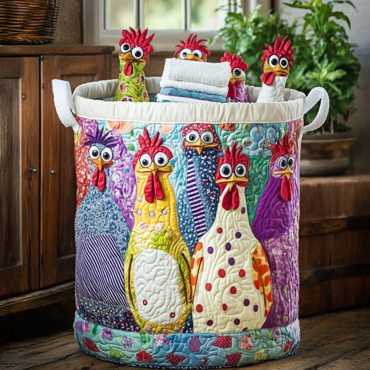 Judith | Panier à Linge Matelassé Poules Élégantes