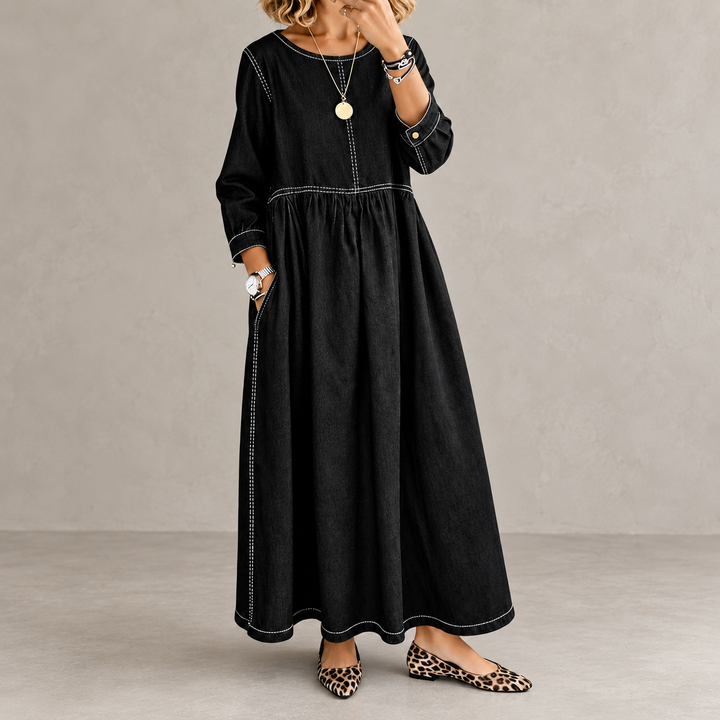 Ghislaine | Robe Longue en Denim Vintage