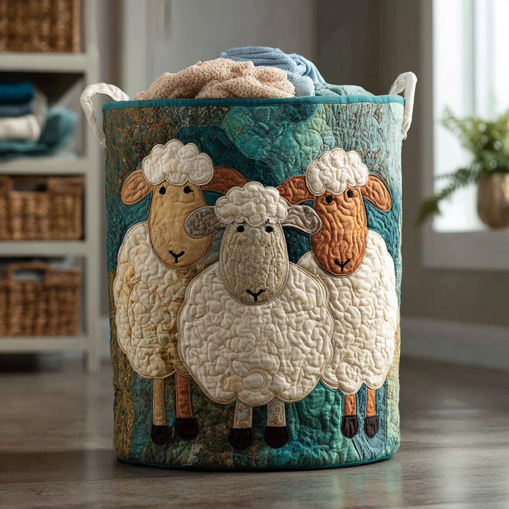 Aimée | Panier à Linge Matelassé Troupeau de Moutons Duveteux
