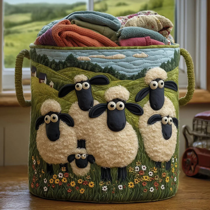 Violette | Panier à Linge Matelassé Troupeau de Moutons dans le Champ