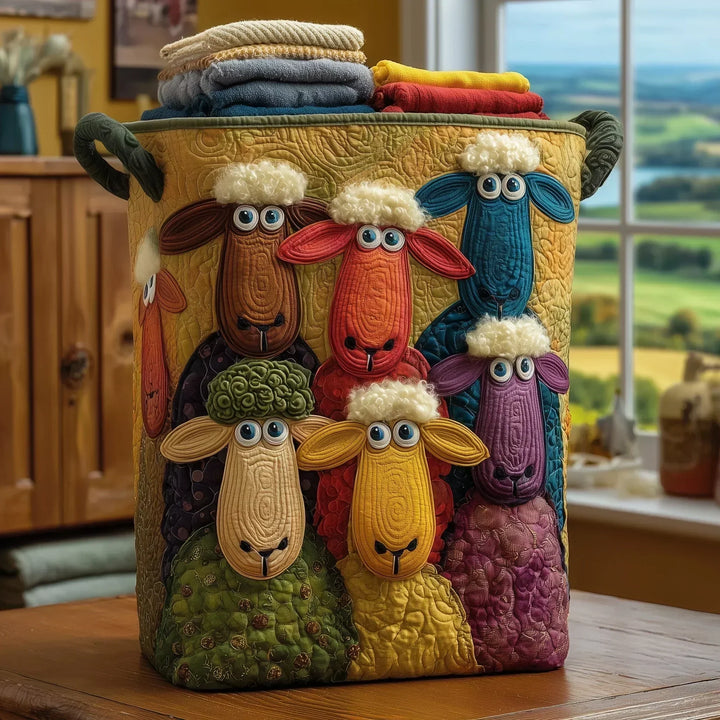Pauline | Panier à Linge Matelassé Moutons entre les Collines