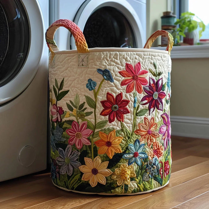 Ophélie | Panier à Linge Matelassé Champ de Fleurs Colorées