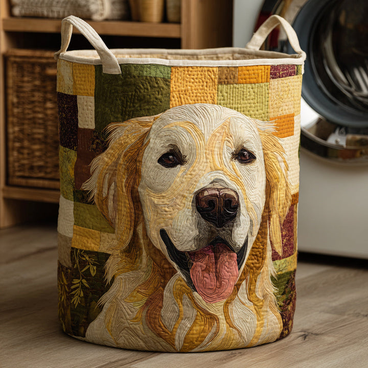 Nathalie | Panier à Linge Matelassé Golden Retriever Souriant