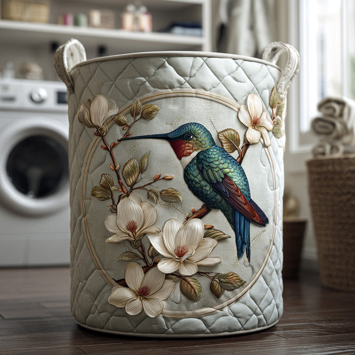 Inès | Panier à Linge Matelassé Colibri et Dentelle Florale
