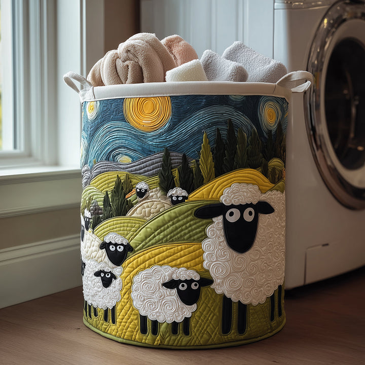 Valentine | Panier à Linge Matelassé Agneaux dans la Prairie