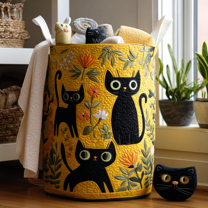 Élodie | Panier à Linge Matelassé Chats Noirs