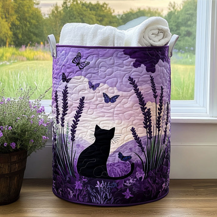 Delphine | Panier à Linge Matelassé Chats dans une Prairie Nocturne
