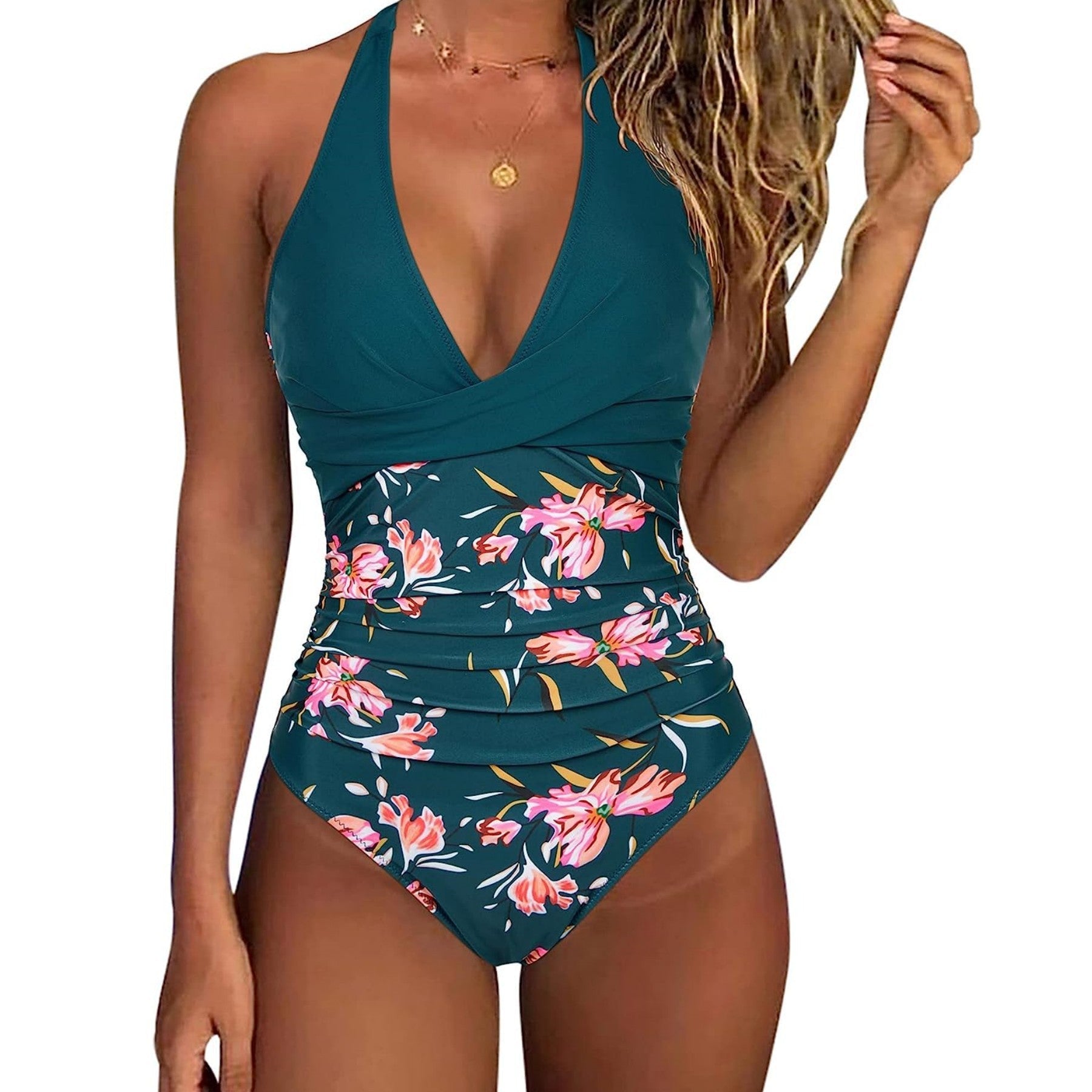 Bleu + Fleurs Roses / 2XL
