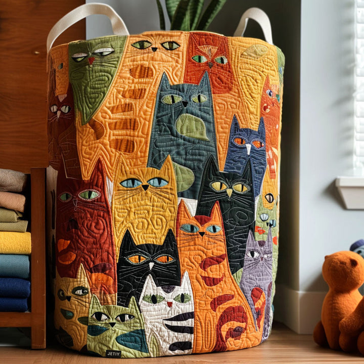 Laure | Panier à Linge Matelassé Bande de Chats