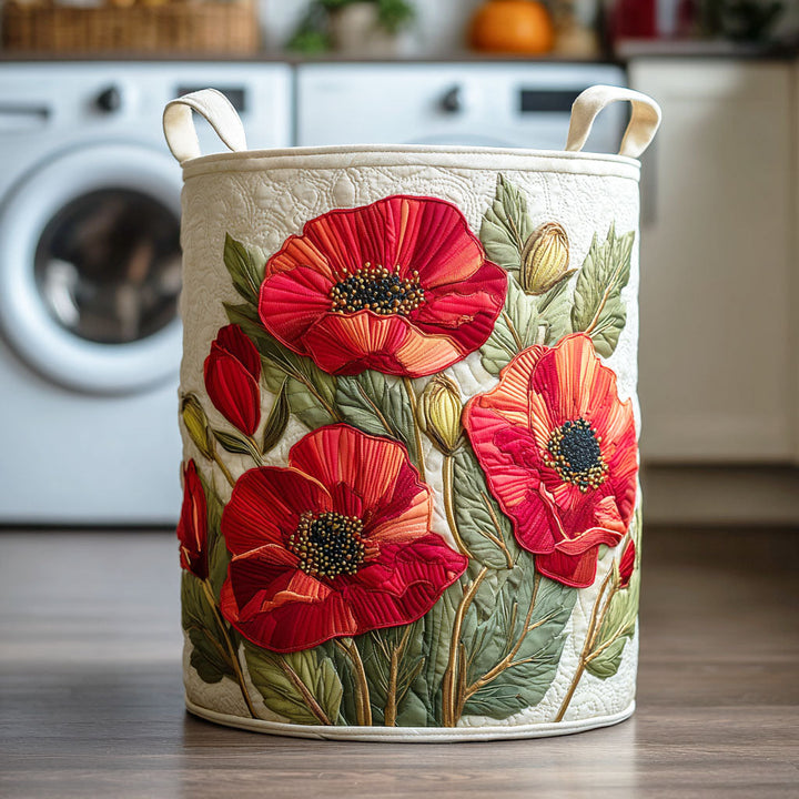 Zoé | Panier à Linge Matelassé Coquelicots Rouges