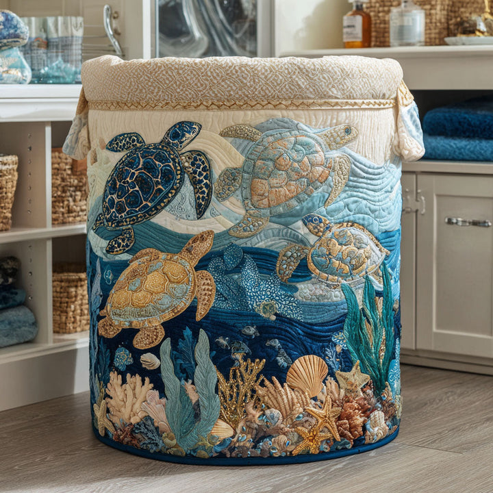 Rachel | Panier à Linge Matelassé Tortues Marines et Coquillages