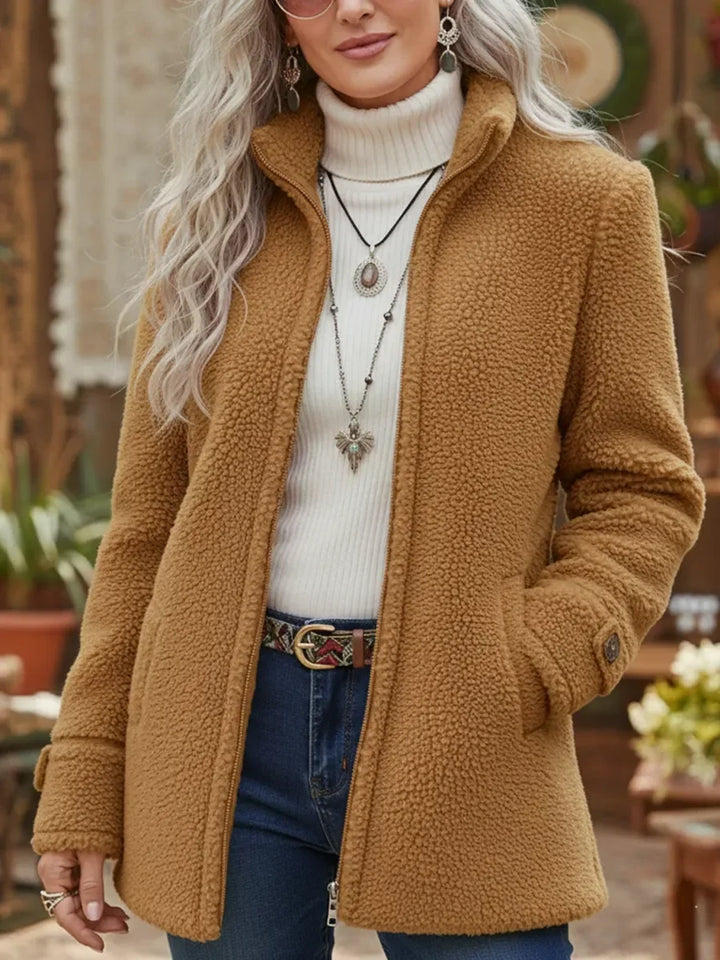 Prisca | Veste Zippée Col Montant Effet Laine
