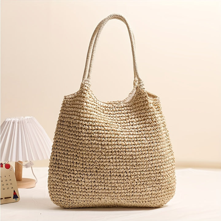 Évelyne | Grand sac cabas en paille avec pochette