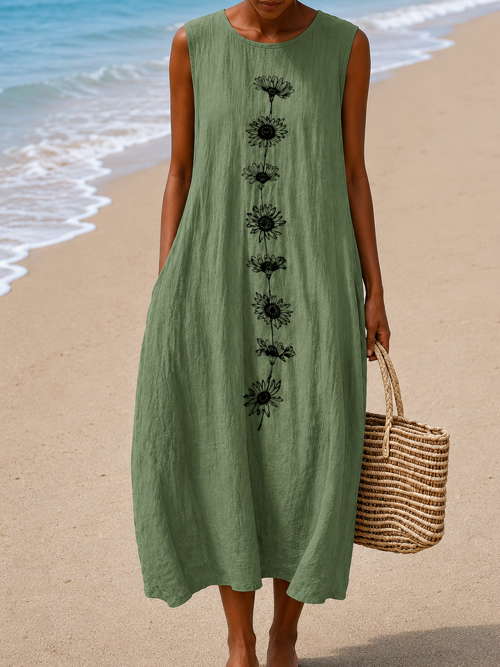 Agathe | Robe Midi Imprimée Sans Manches