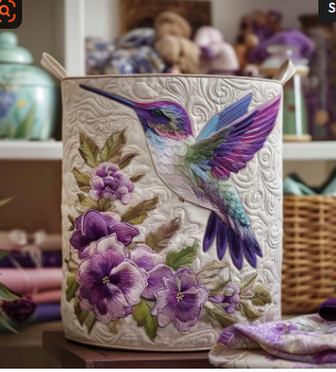 Amélie | Panier à Linge Matelassé Colibri entre les Fleurs