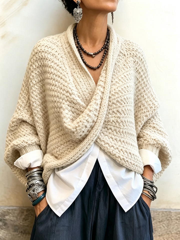 Armance | Pull Col V Croisé Manches Chauve-Souris