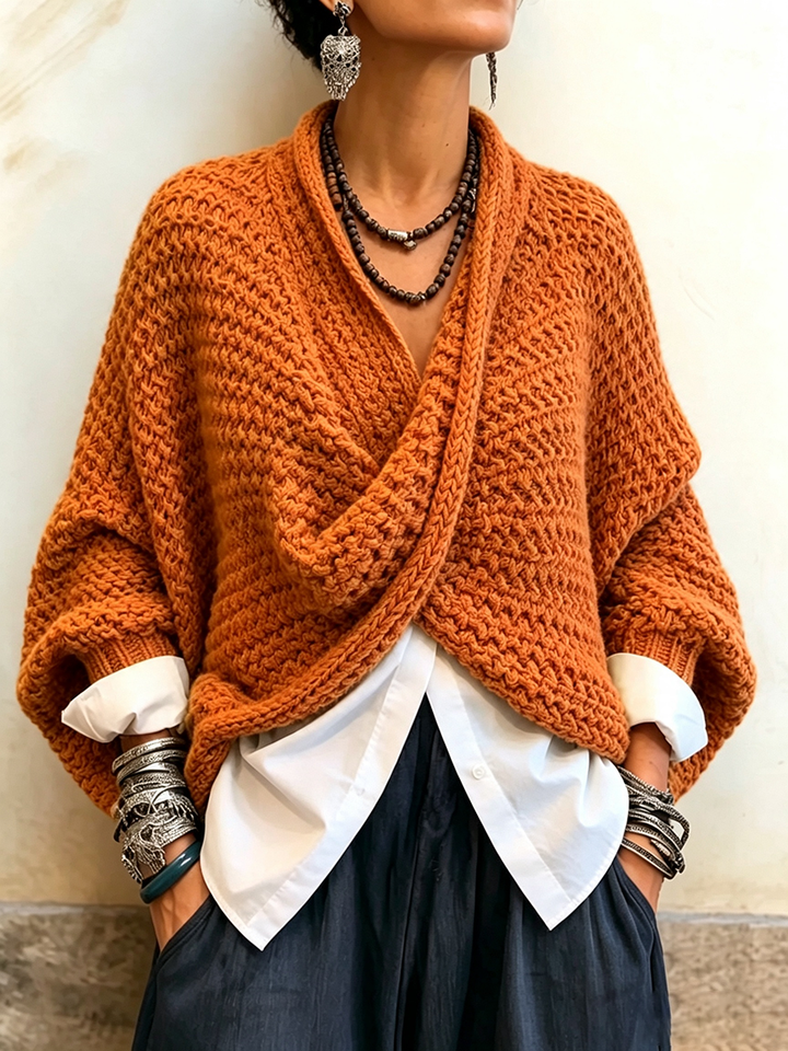 Armance | Pull Col V Croisé Manches Chauve-Souris