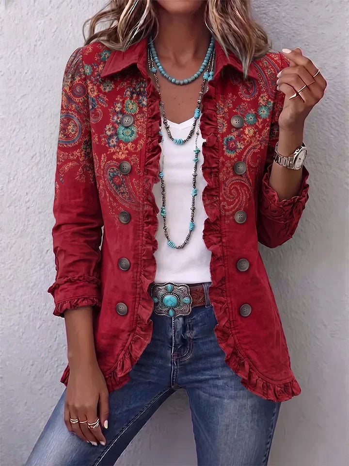 Blanche | Veste Cachemire à Volants Rouge