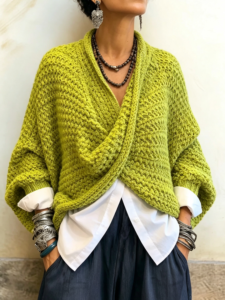 Armance | Pull Col V Croisé Manches Chauve-Souris