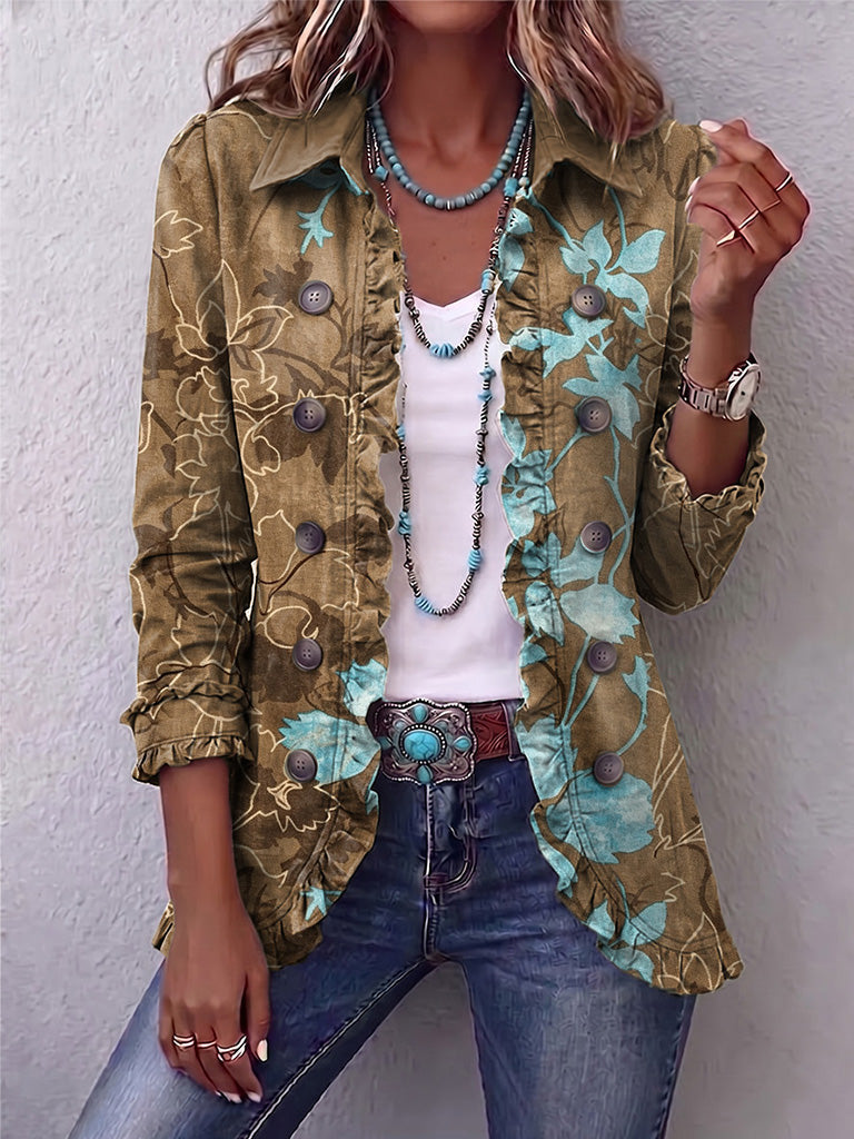 Floral olive et turquoise / S